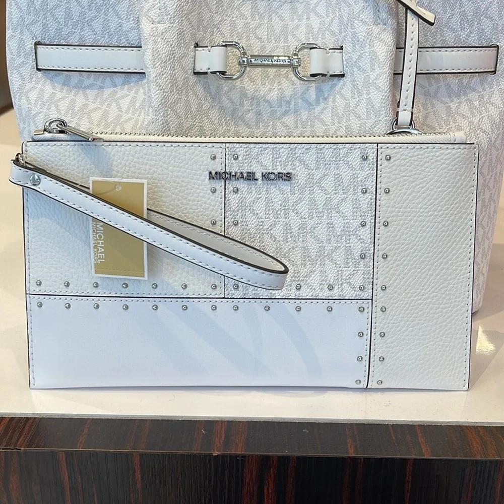 Michael Kors Jet Set Travel Large Studded Patchwork and Signature Logo Wristlet
